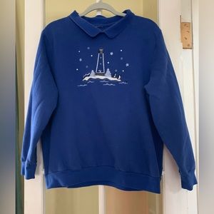 Vintage Bon Worth Women Peter Pan Collar Sweater M/L Penguin Embroidered Granny